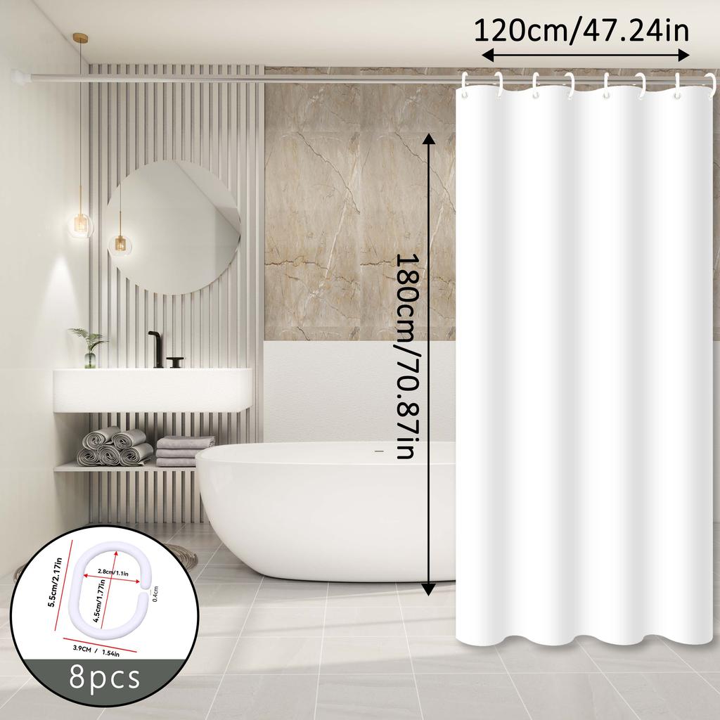 Pure White Solid Color Shower Curtain, Minimalist Bathroom Partition Curtain, Creating a Clean and Transparent Bathroom Space