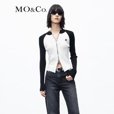 MO&Co. Damen-Strickjacke mit Stickerei und Doppelreißverschluss