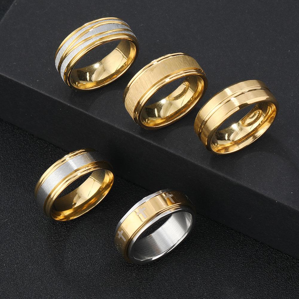 Specially designed for stainless steel rings8MM Matte Gold Ring Hip Hop Trend Plated18k Gold Ring Jewelry Set