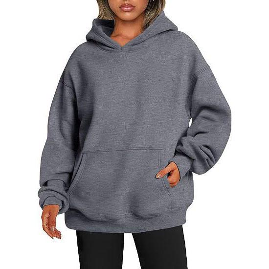 Einfarbiger minimalistischer Damen-Hoodie, Langarm mit Tasche, lässige Alltagskleidung für Damen, Herbst