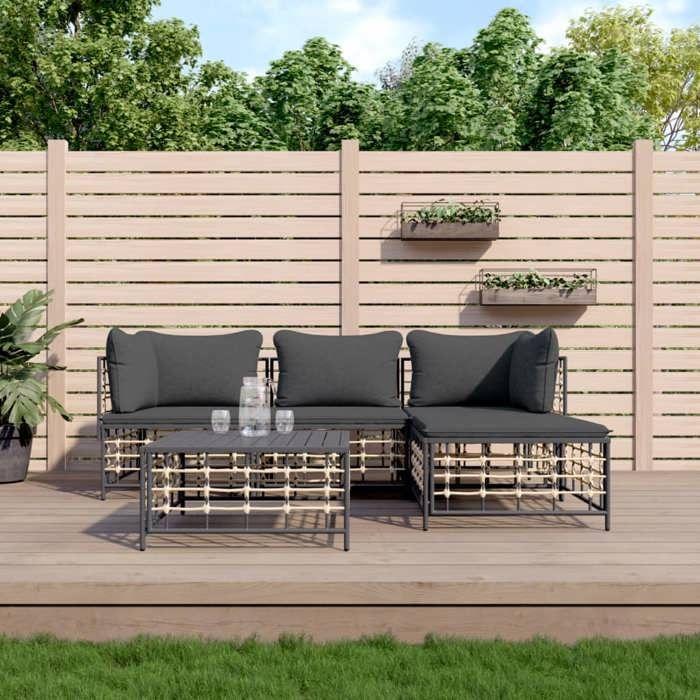 VidaXL Salon de jardin 4 pcs avec coussins anthracite résine tressée, ensemble de salon, ensemble de salon d'extérieur, 3186741