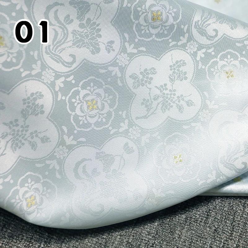 1m High End Jacquard Fabric Small Golden Osmanthus Lotus Flower Brocade Fabric for Cheongsam Horse Face Skirt DIY Sewing