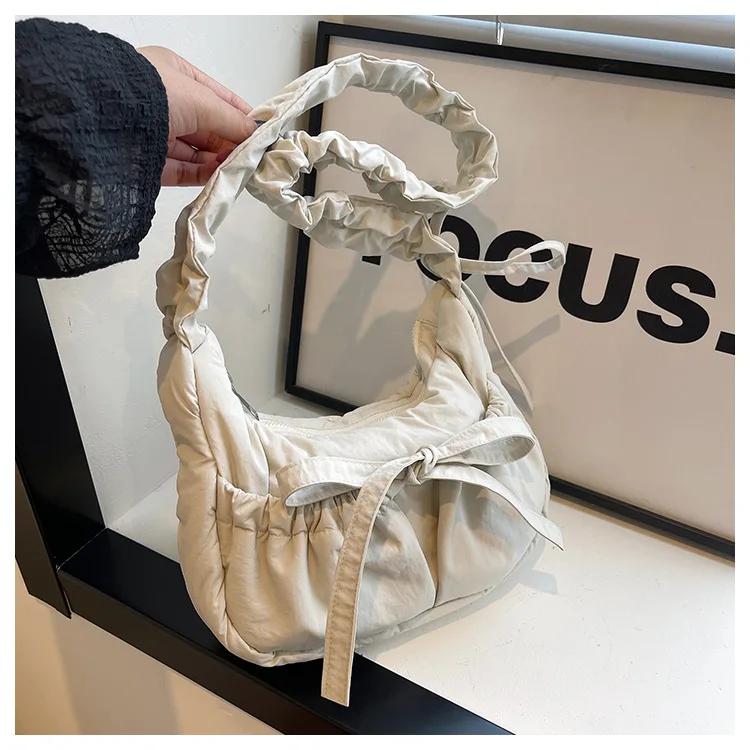 Casual Bowknot Women's Small Shoulder Bags Pleated Solid Color Ladies Underarm Bag Handbags Portable Female Crossbody Bag
