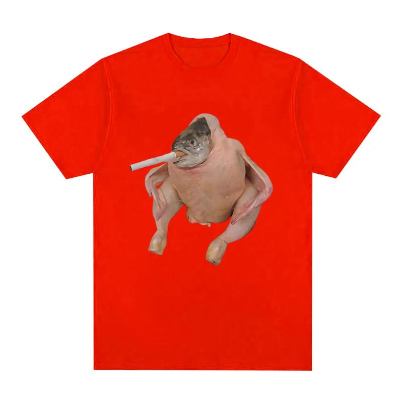 Fish Face Chicken Smoking A Cigarette Meme T shirt Funny UnisexWomen Clothing Harajuku Tshirt Unisex  Cotton Graphic T Shirts