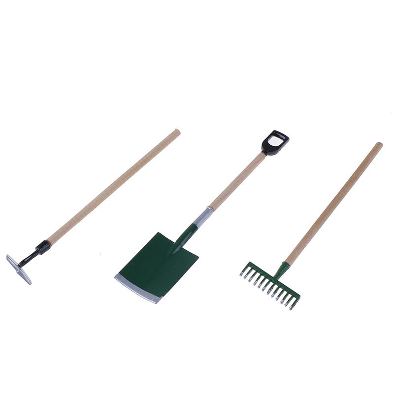 3Stk/Set Metall Garten Spaten Rechen Werkzeuge Für Puppenhaus Miniaturen Zubehör