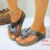 Gold Luxury Glitter Butterfly Decoration Flip Flops Women Chunky Platform Wedge Heels Slippers Beach Outdoor Slippers