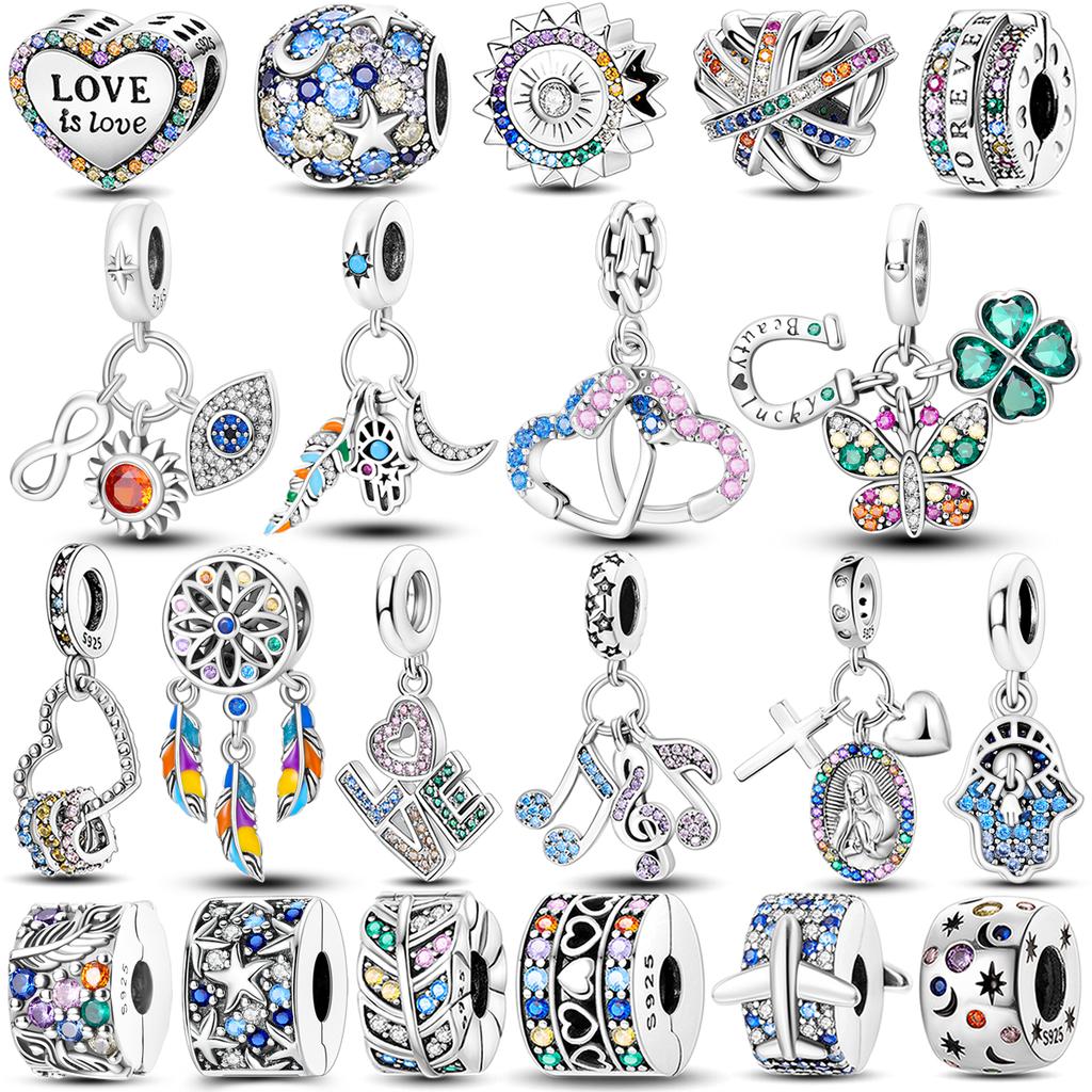 Colorful Zirconium Love Dangle Copper Eye Of Light Heart Pendant Charms Beads Fit Bangle Bracelet Necklace Jewelry