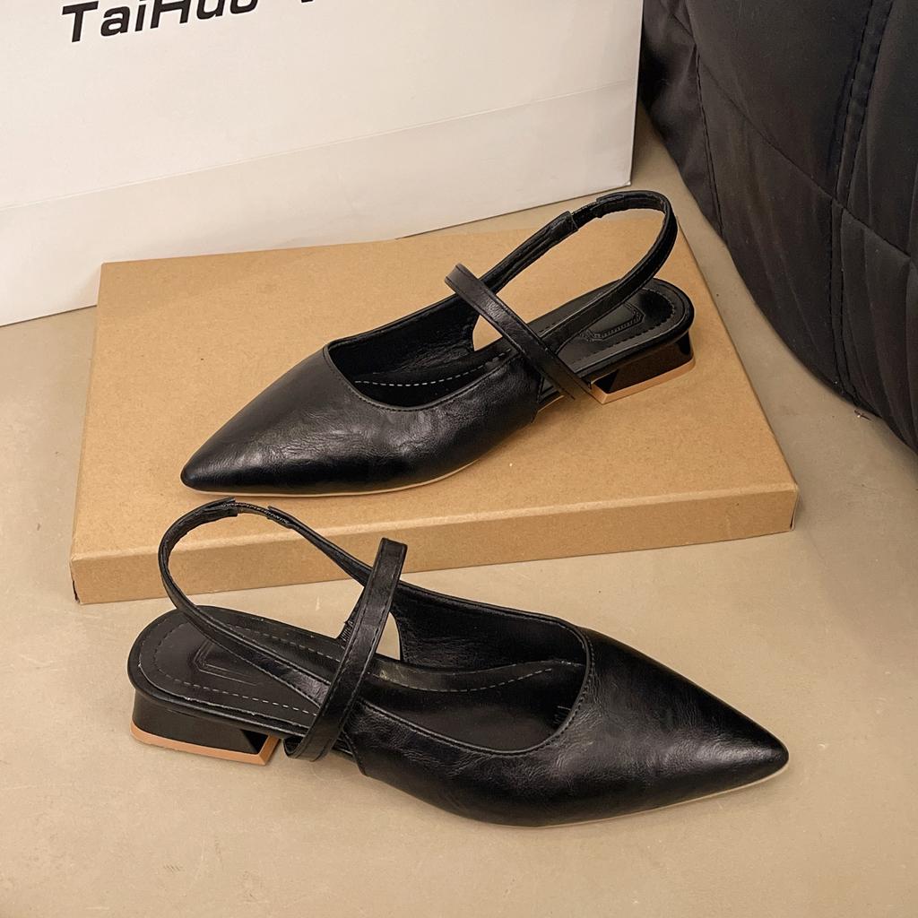 Fashion Luxury Summer Pointed Toe Women Sandals Fashion Singbacks Mules Shoes Ladies Elegant Low Heel Stripper Party Sandalias