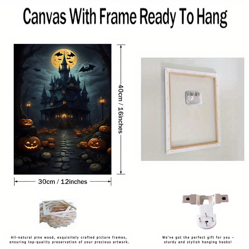Framed Halloween Ghost Pumpkin Wrap Canvas Printed Poster Including Hanging Hardware Perfect Gift and Home Decor