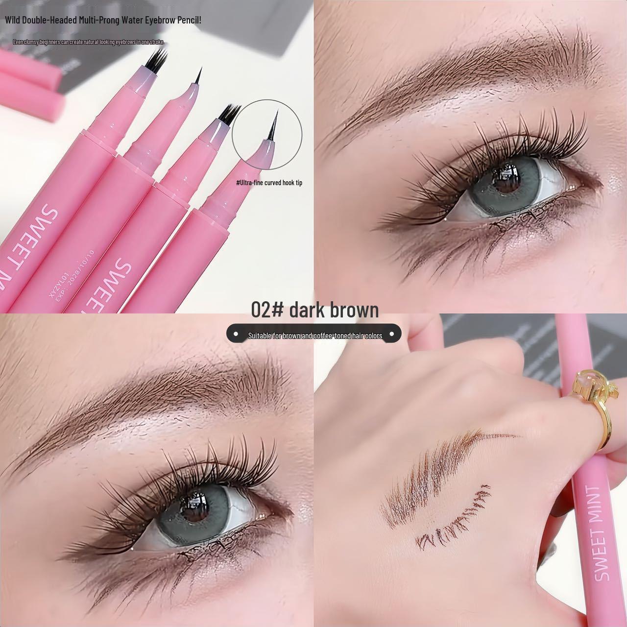 SWEET MINT Double-Ended Water-Based Eyebrow & Eyeliner Pencil - Long-lasting, Waterproof, Sweat-proof, Non-smudging for Natural Wild Eyebrows