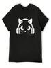 Music Lover Cat Headphones T-Shirt  Shirts Customs Design Your Own Anime Figures Unisex Tall T Shirts