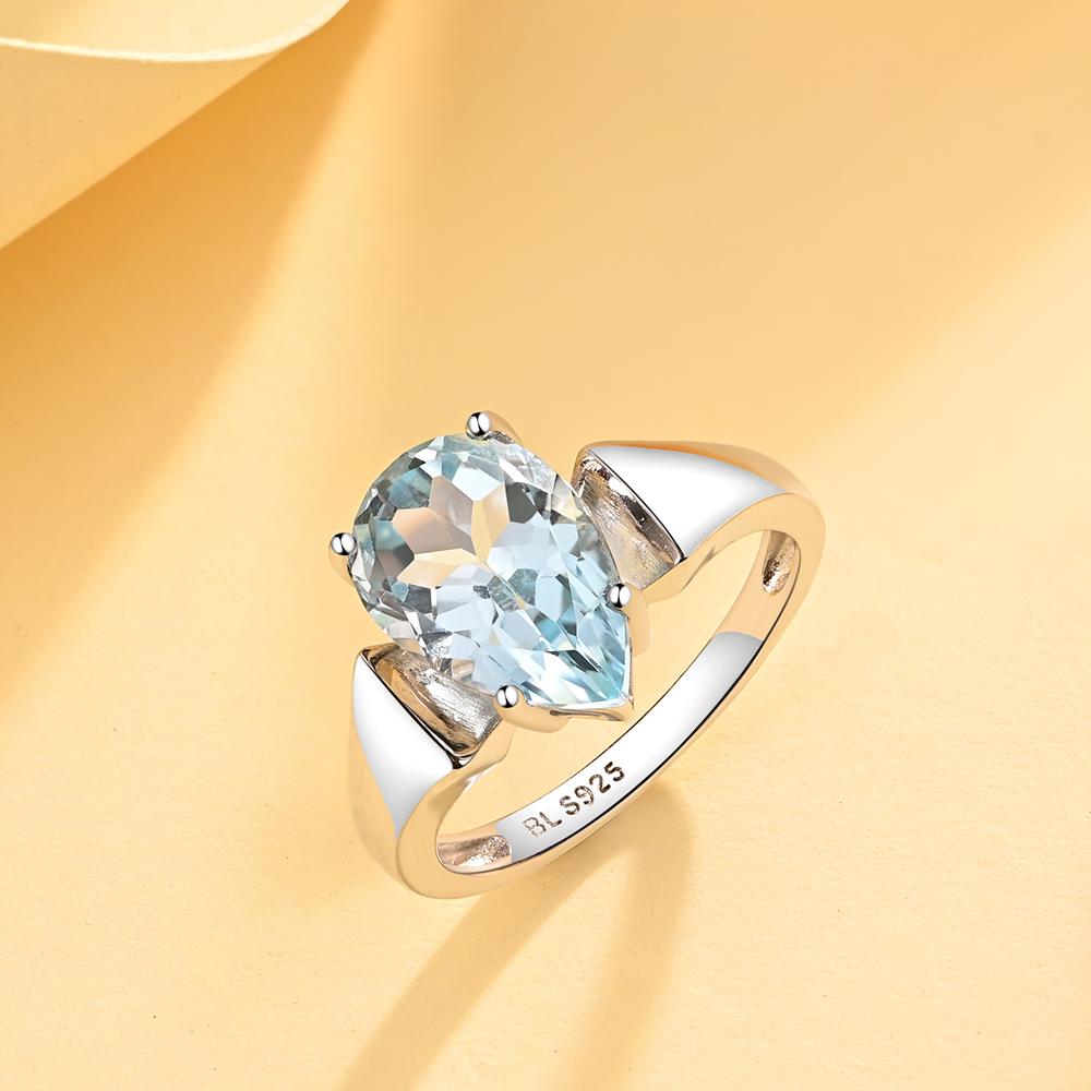 Bolaijewelry Inele cu topaz natural albastru cu design simplu pentru bijuterii fine de modă de argint 925 pentru femei, ținute zilnice