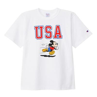 Short Sleeve Round Neck Disney Mickey Relax Fit Graphic Print Short Sleeve REVERSE WEAVE White [Champion] 9.4oz T-Shirt C3-Z360 Men's