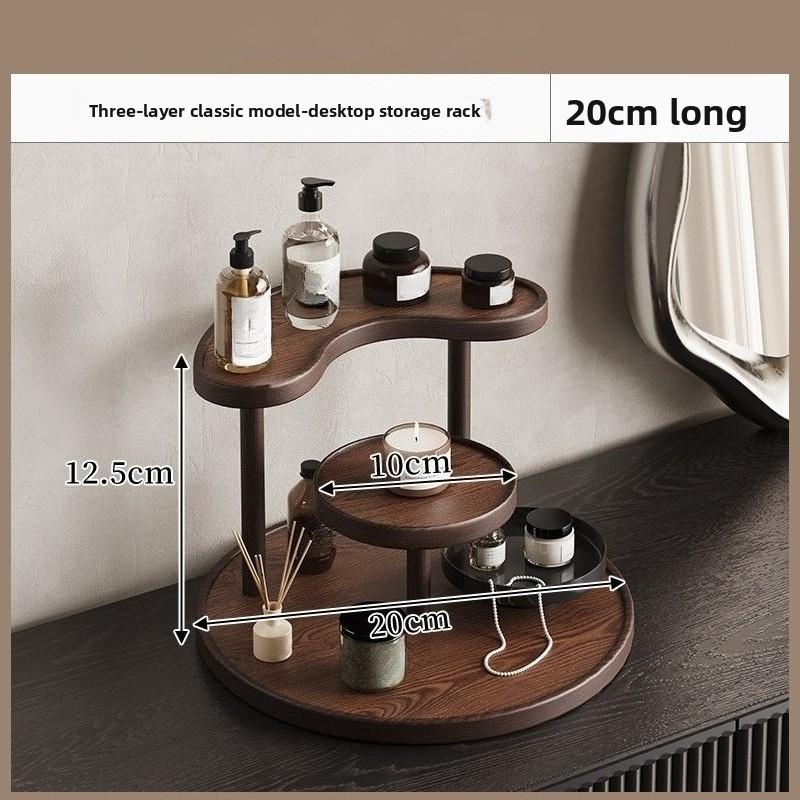 3-Tier Round Wooden Shelf Perfume Organizer Walnut Desktop Storage Rack Cosmetic Display Stand for Vanity Jewelry Skincare Cup