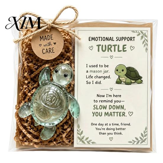 Emotional Support Animal Glass Gift, Cute Recycled Pocket Hug Turtle/Bird/Frog Gift Keepsake with Encouragement Card, Comfort for Friends, Coworkers,