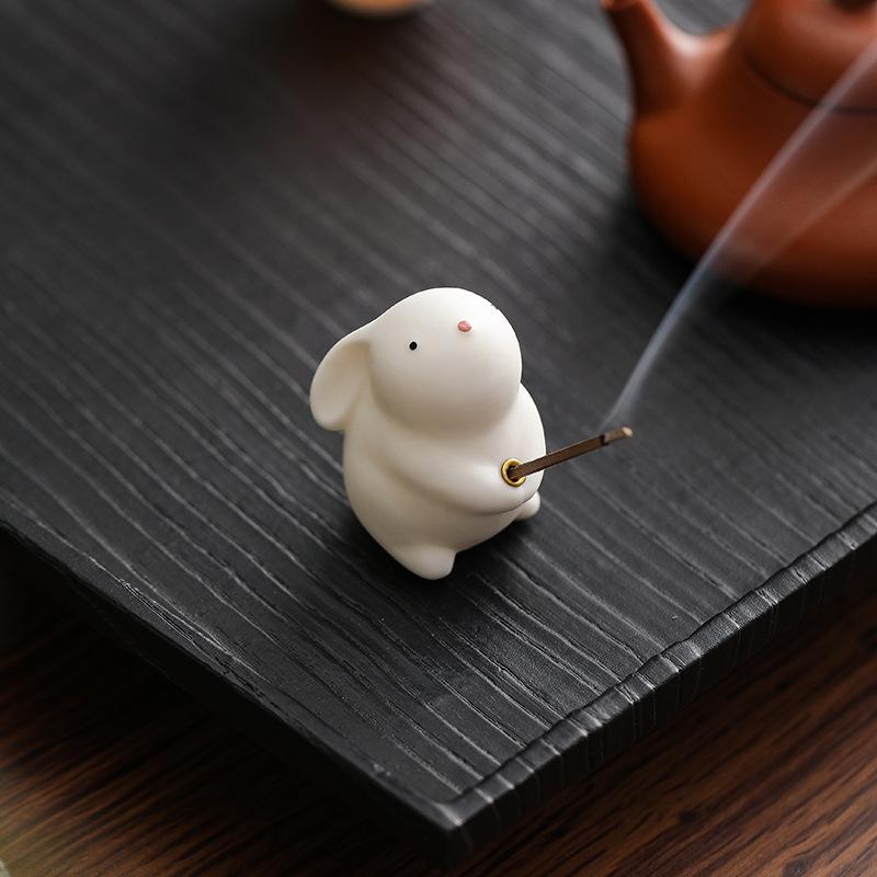 Adorable Bunny Rabbit Incense Holder Ceramic Cute Animal Decor for Home Aromatherapy Desk Zen Meditation Gift