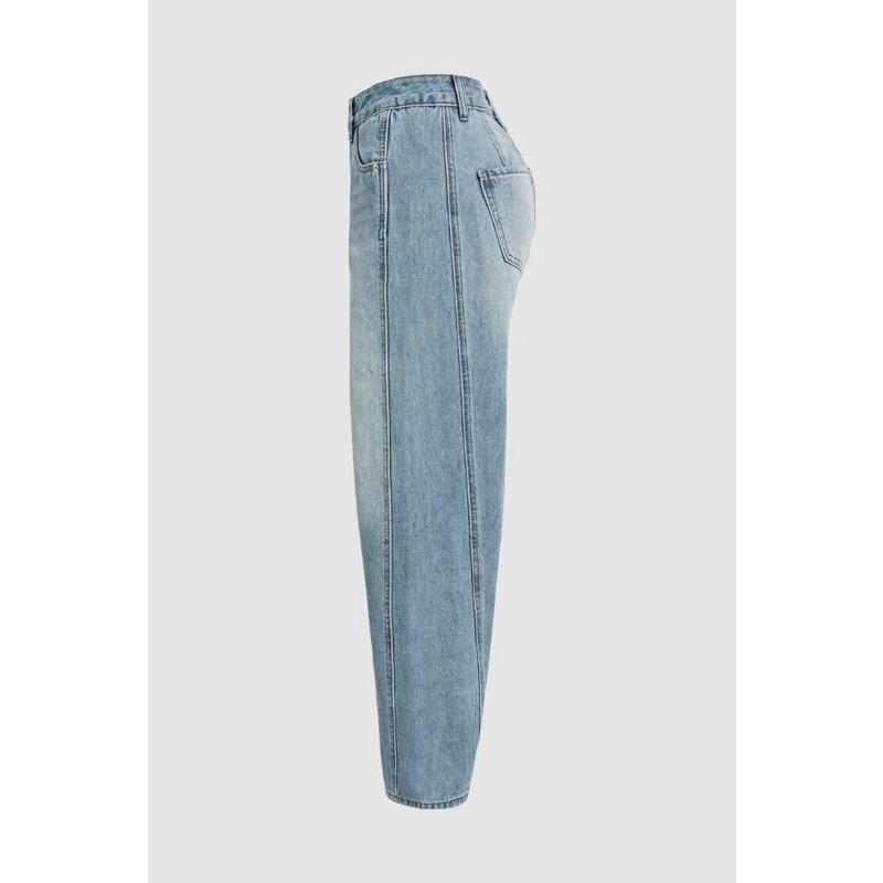 Damen Vintage Bananenhose Lockere Machete Hose Weite Beinhose Mittel Taille Gerade Jeans