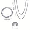 Stainless Steel Cuban Chain Bracelet & Ring Set - Men's Fashion