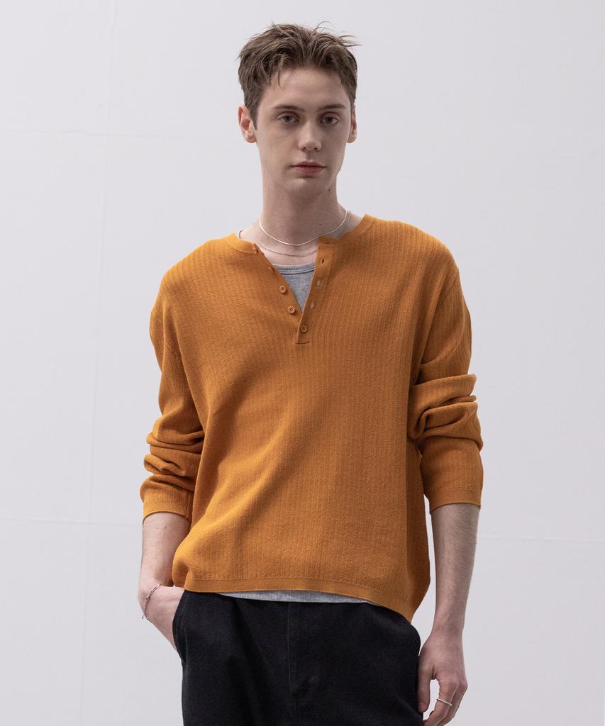 Dekkoloso Light Henley Neck Knit T-Shirt [Deep Mustard]