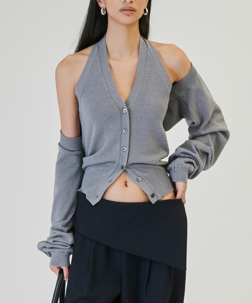Peulojegteuweibeu Eviag Halter Cardigan Knit Set [Gray]