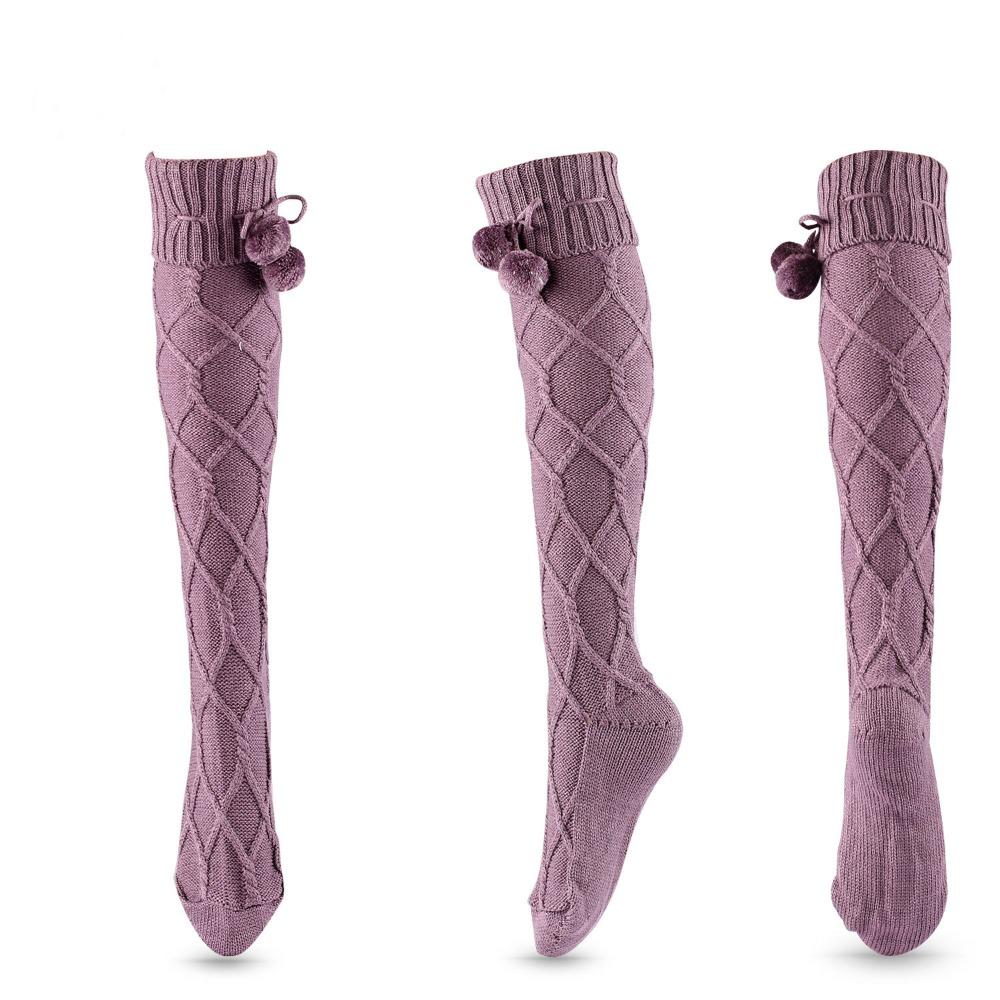 

1 Pair 60cm Long Long Socks Solid Color High Over The Knee Leg Warmer Warm Knitted Over The Knee Socks Winter for Women One Size фиолетовый