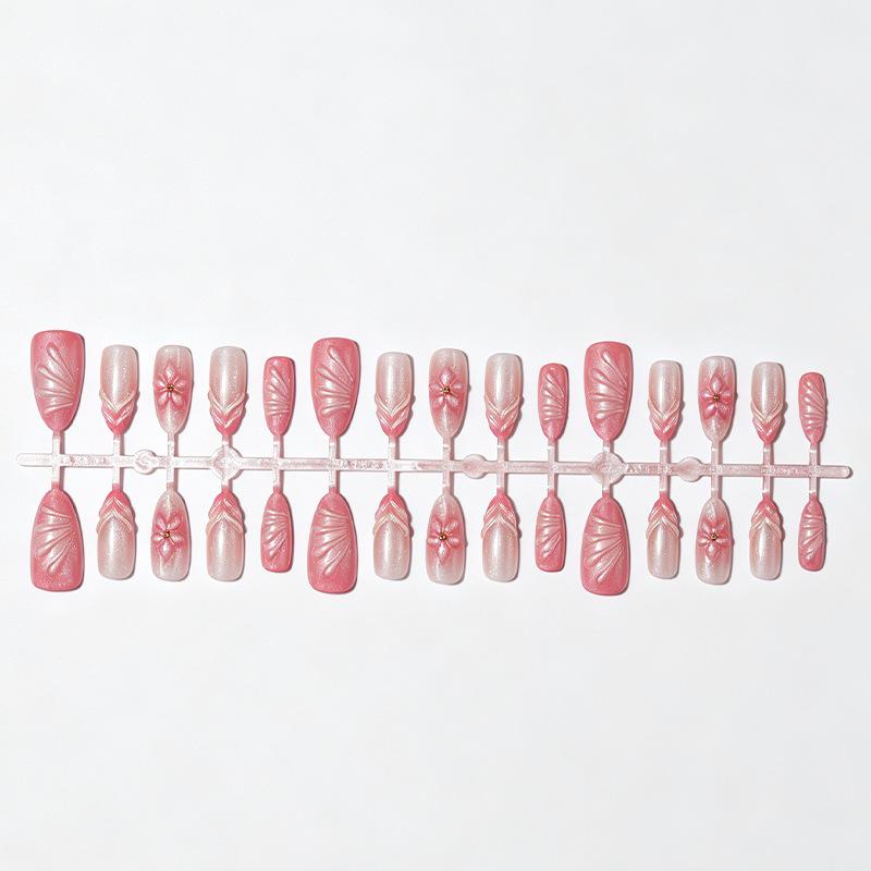 Nail art piece wearing nail gradual change rose pink 3D three-dimensional lily cross-border explosion almond nail fake nail patch