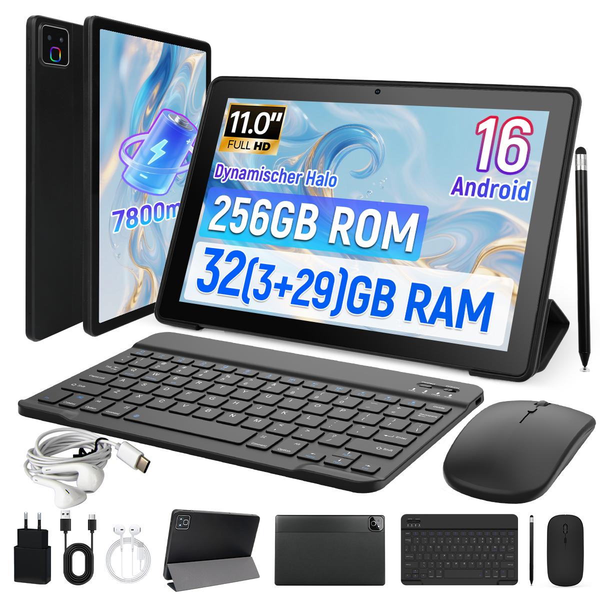 Tableta Android 16 11 Inch 32GB RAM 256GB ROM Widevine L1 WiFi 5/8MP Cameră Tactilă Tablet+keyboard negru