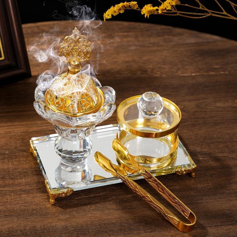 Creative Arabic Crystal Incense Burner with Clip Dual-Use Candle Holder Fragrance Diffuser Middle Eastern Parties Festive Decor