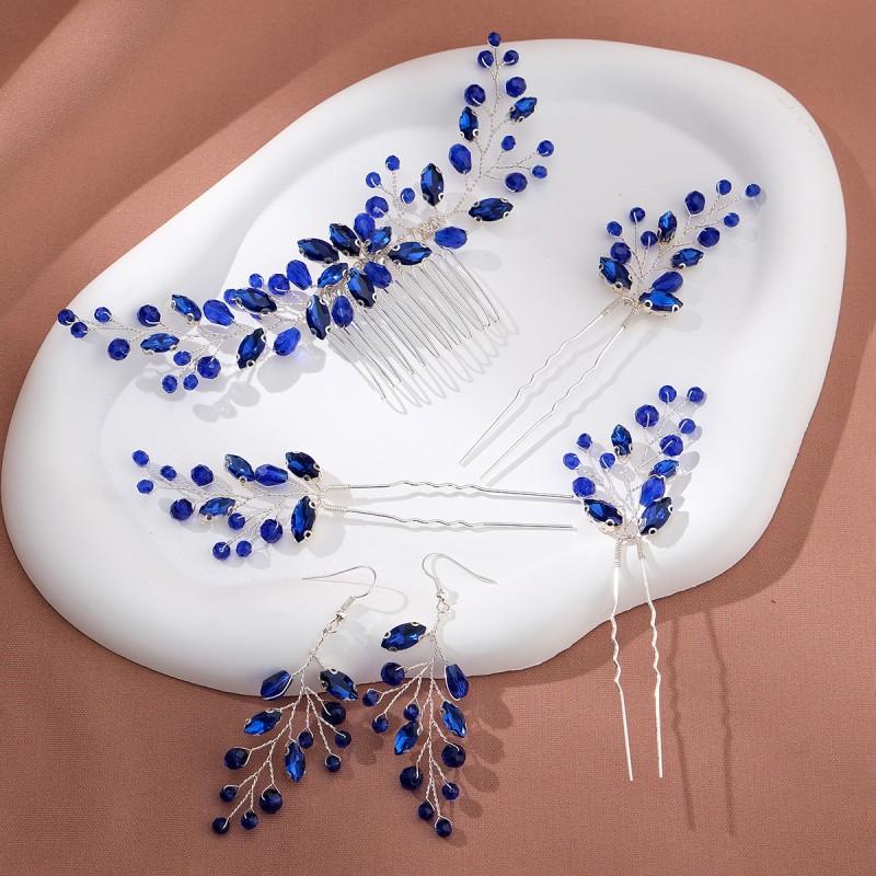 Handmade Crystal Hair Comb Set With Hairpin Earrings Bride Wedding Party Vintage Style