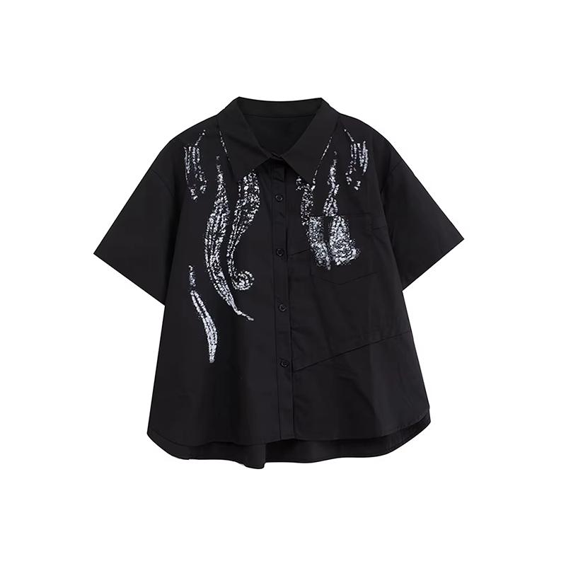 

XITAO Contrast Color Print Patchwork Women Shirt HQQ2452