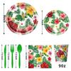 Hawaiian Leaf Summer Party Paper Plates, Napkins, Flags & Hanging Swirls Tableware Set