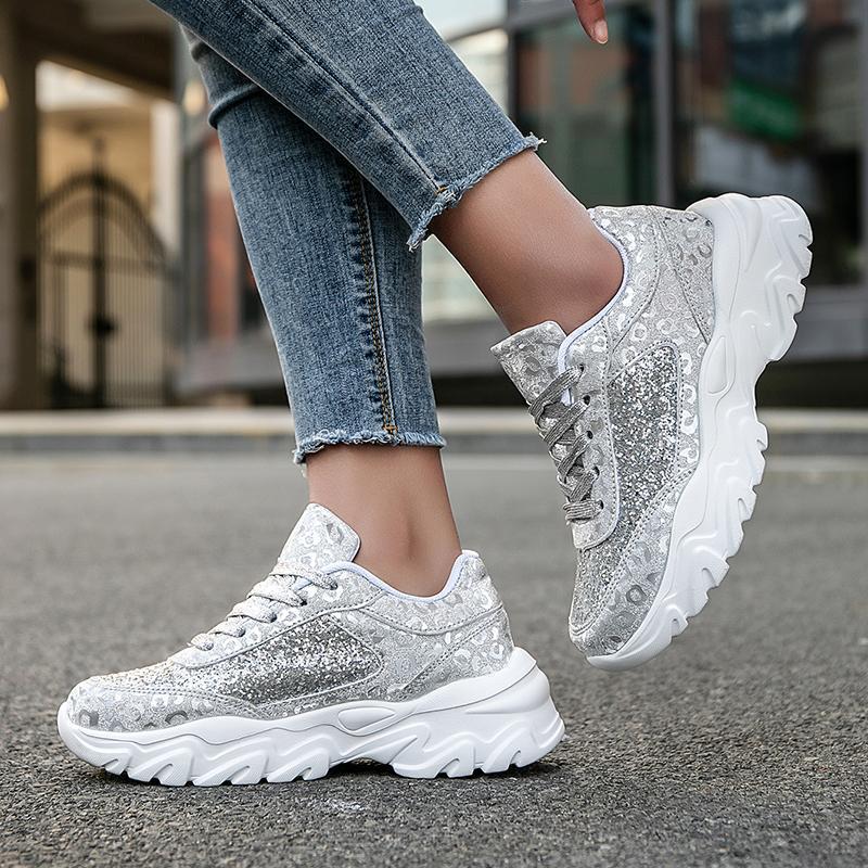 Sequined Leopard Print Lightweight Women's Casual Sneakers