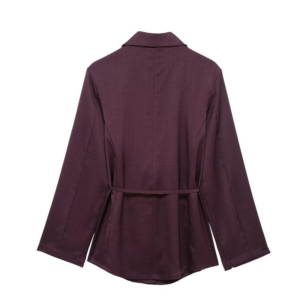 2025 Spring Women's Tie-Waist Long-Sleeve Shirt & Pleated Pants Set