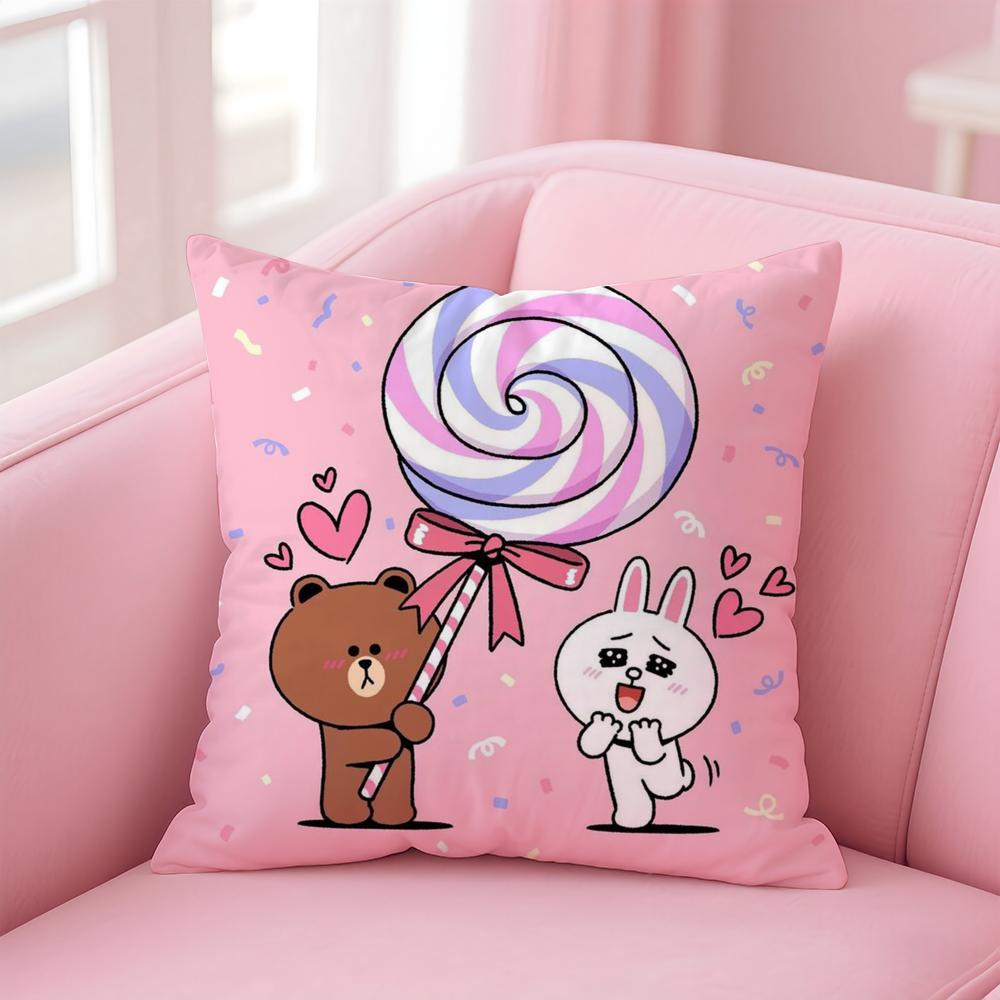 Anime Line Town Brown Bear And Cony Cushion Cover Comfortable Reversible Pillow Cover Ideal For Car Sofa Bedroom & Beyond
