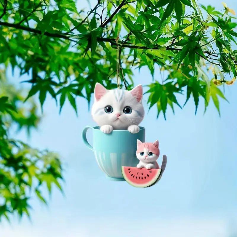 Adorable Acrylic Cat Hanging Pendant For Car Interior Decoration In Three Colors