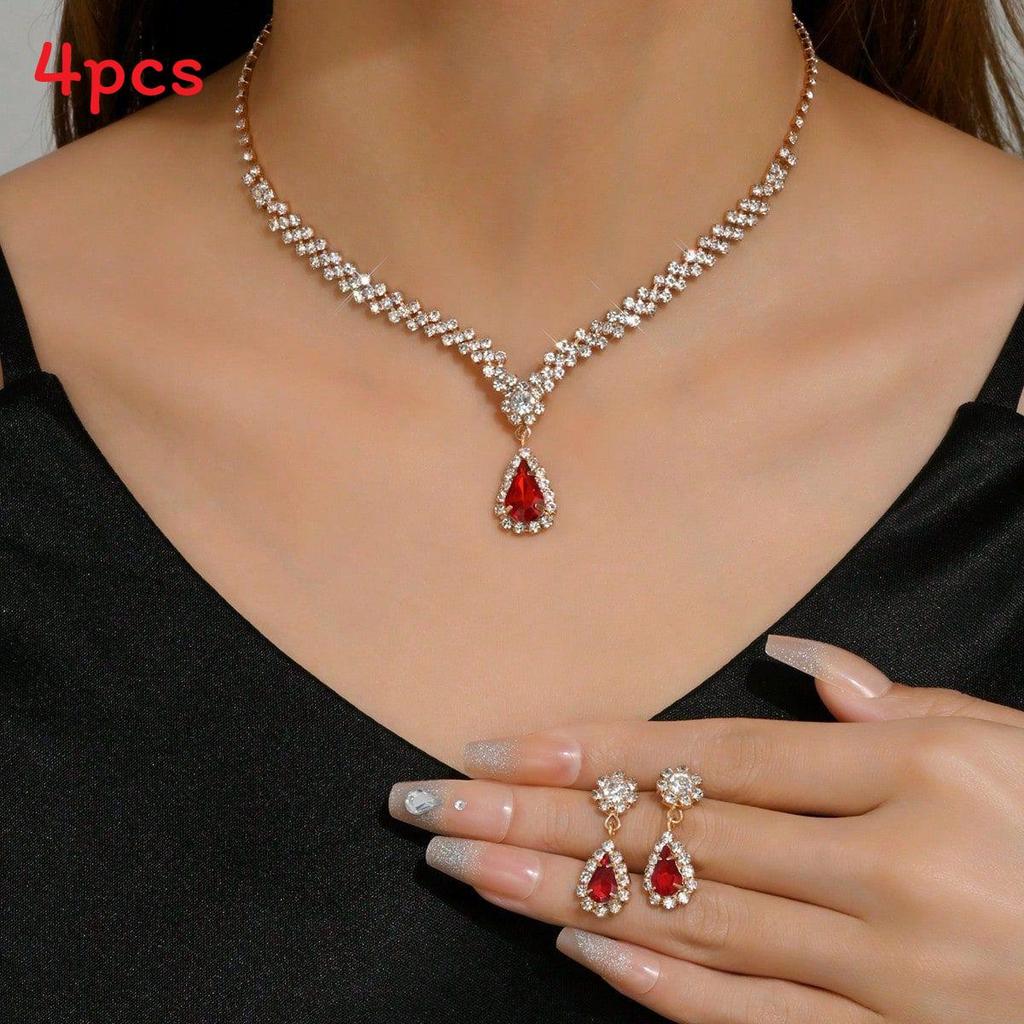 Water Drop Bridal Jewelry Set With Zircon Earrings And Necklace For Wedding And Formal Wear