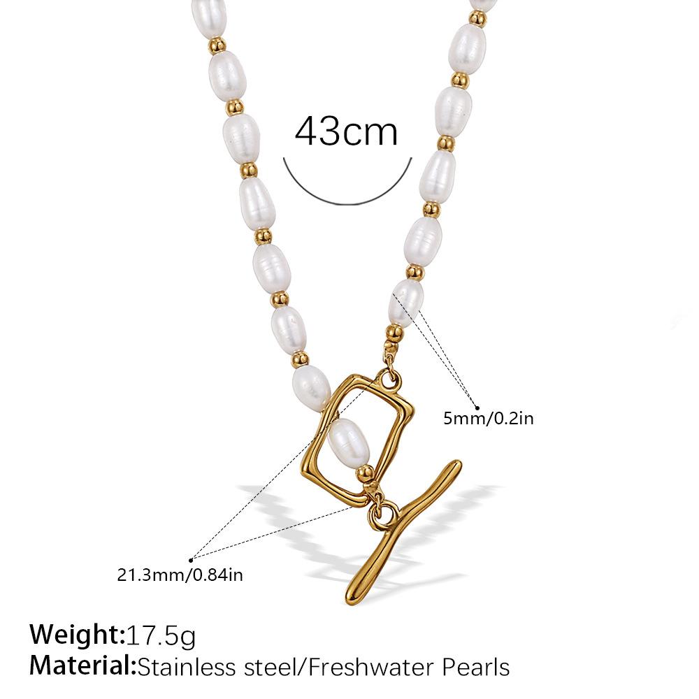 Stainless Steel Freshwater Pearl OT Buckle Necklace Bracelet Set Simple Gold Plated Necklace Bracelet