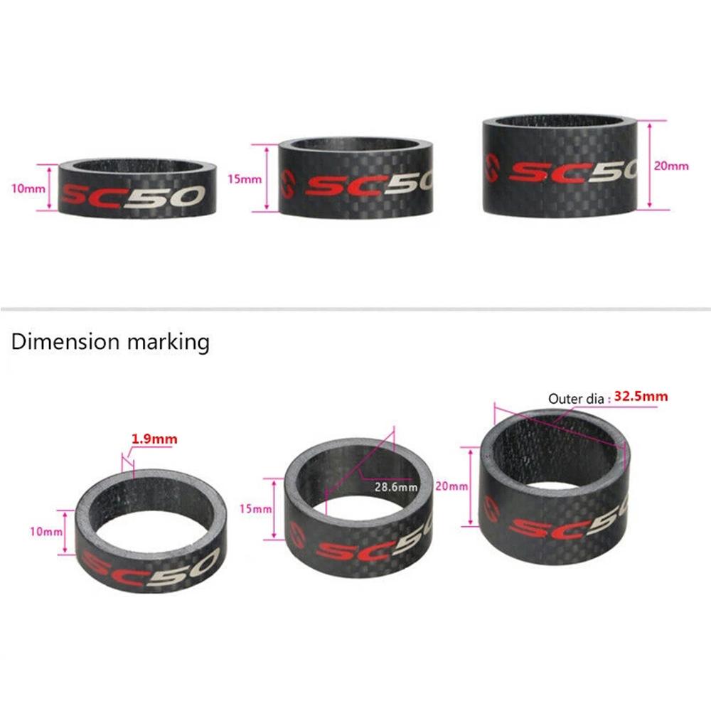 Bike Stem 3pcs set Carbon Fiber 1-1/8" 28.6mm Bicycle Headset Washer Spacer Bike Accessories Spacing Pad