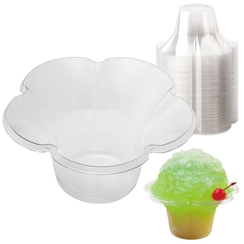 Sunnap Mini Fleur Shaved Ice Cups (Large Diameter, Low Center of Gravity), Clear, 13 oz, Pack of 80