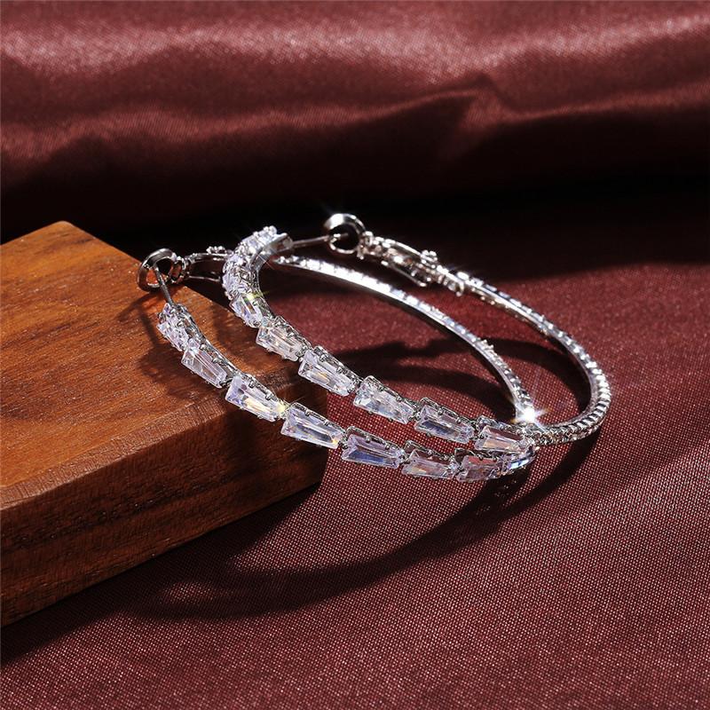 Luxury  Sterling  Hoop Earring Inlaid CZ Stone Engagement Wedding Party Big Round Circle Female Earrings for Women