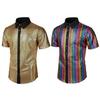 Camicia da uomo Club Performance con colletto rovesciato, superficie liscia e lucida, a quadri colorati a contrasto, maniche corte, vestibilità aderente, morbida, lunghezza media, per feste e locali notturni