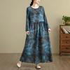 DIMANAF New 2025 Women Plus Size Spring Long Dress Loose Basic Vintage Oversize Long Sleeve Maxi Floral