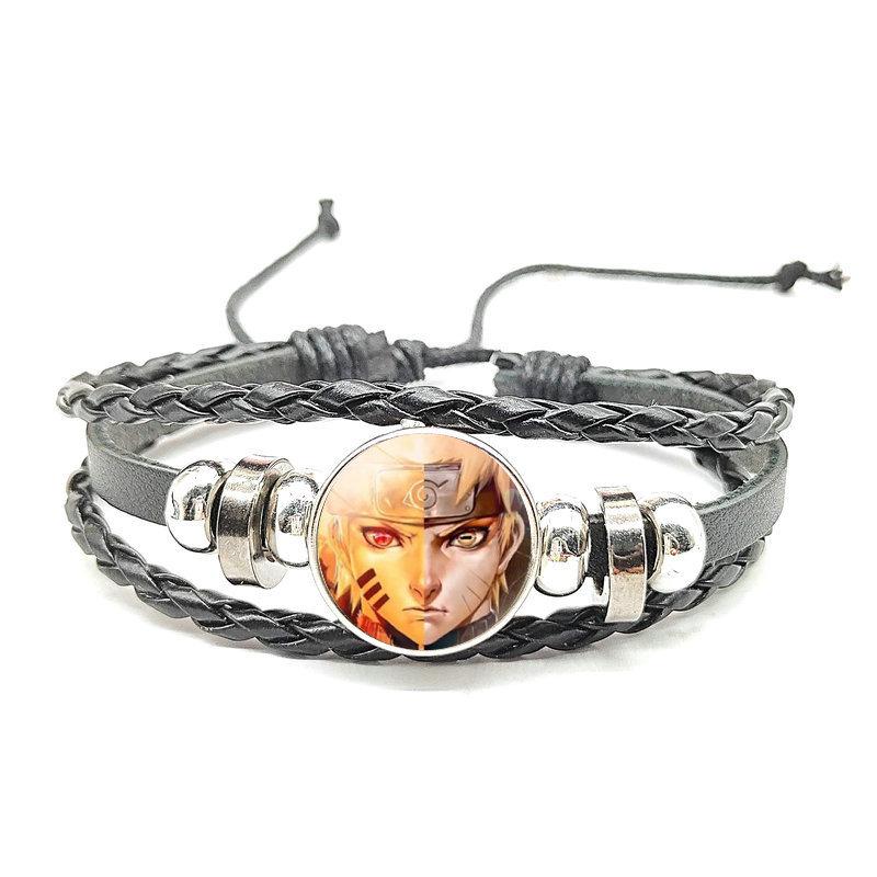 Naruto Mori Style Time Gem Multi-layer Black Leather Bracelet