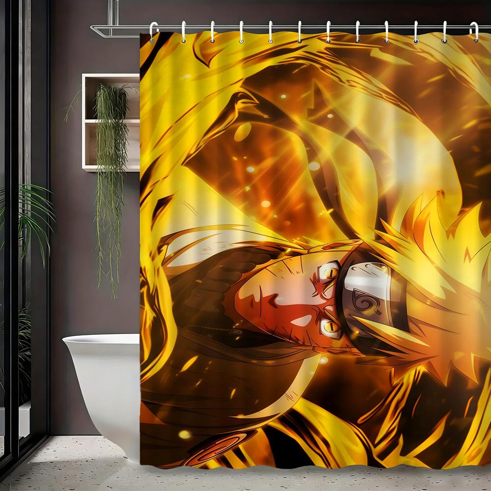 2D Flat Naruto Anime Naruto Uzumaki Nine-Tails Chakra Mode Print Waterproof Shower Curtain For Bathroom Decor
