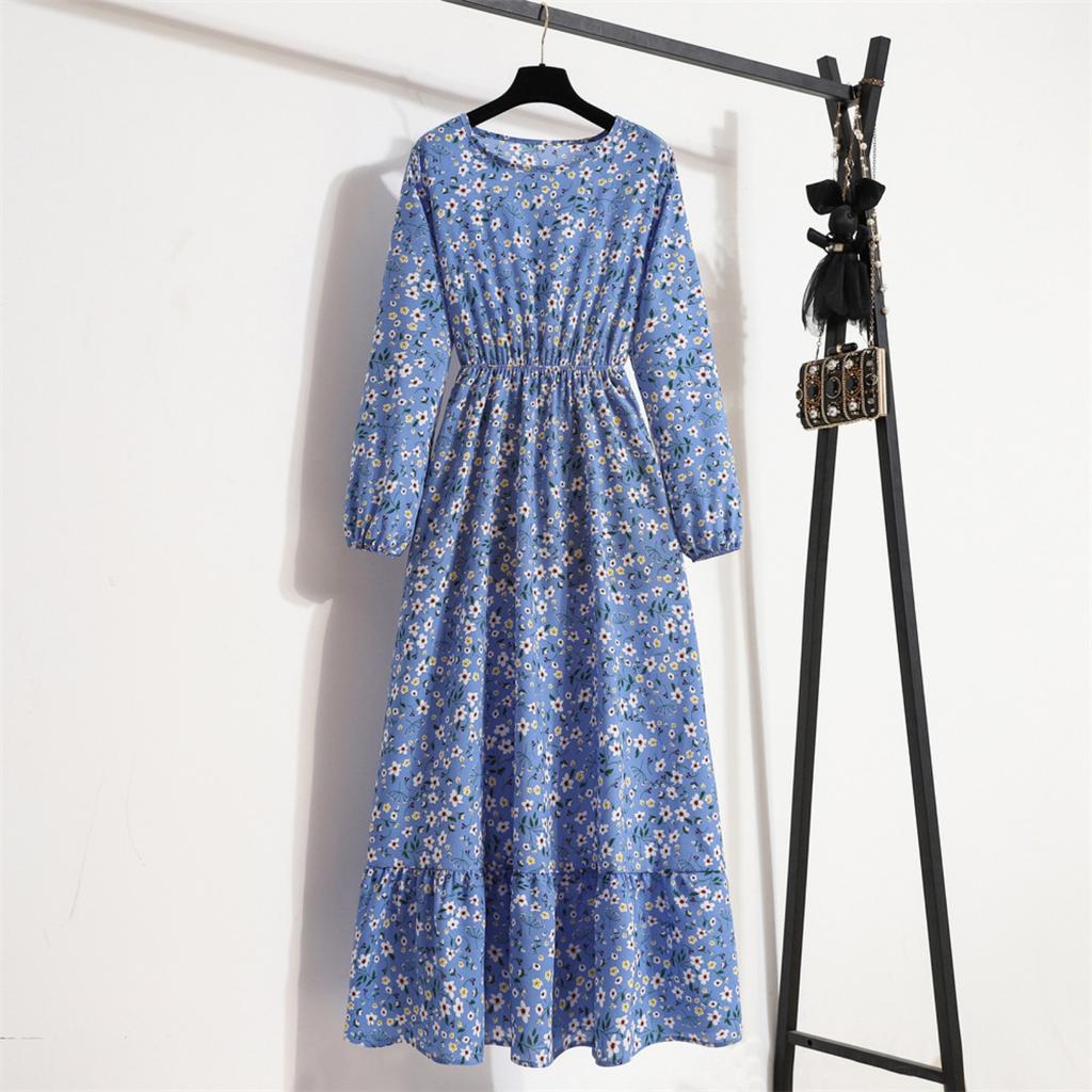 Printed Midi Waist Four Color Temperament Commuters Four Side Stretch Printed Unpadded Long Dress Dresses