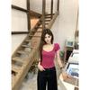V-neck Short-sleeved T-shirt Women's Summer Slim Fit Inside Design Sense Spice Girl Simple and Thin Short Versatile Top Tide