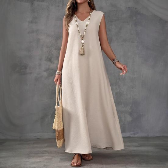 Rochie Maxi Fără Mâneci pentru Femei, Decolteu în V, Despicătură Laterală, Rochie Lungă, Rochie Casual de Vară cu Volan, Rochie Boho de Plajă pentru Vacanță