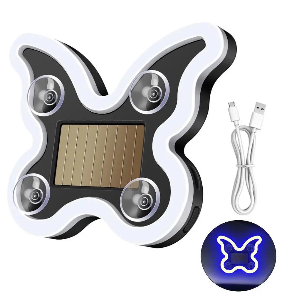 Car Window Wireless LED Ambient Light 5V USB & Solar Powered Butterfly Shaped Neon Lamp for Night Driving Interior Decor Accessories Romantic Gift