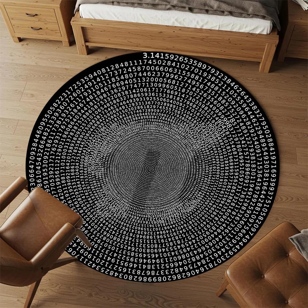 1pc Pi Numbers Pattern Office Round Rugs, Under Chair Round Rugs for Living Room, Bedroom, Bathroom Decoration Carpet 091808