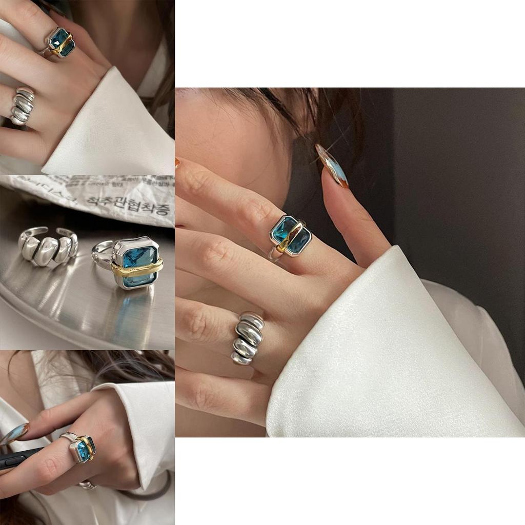 Chic Retro Inspired Open Design Ring For Women With Luxurious Blue Stone Accent